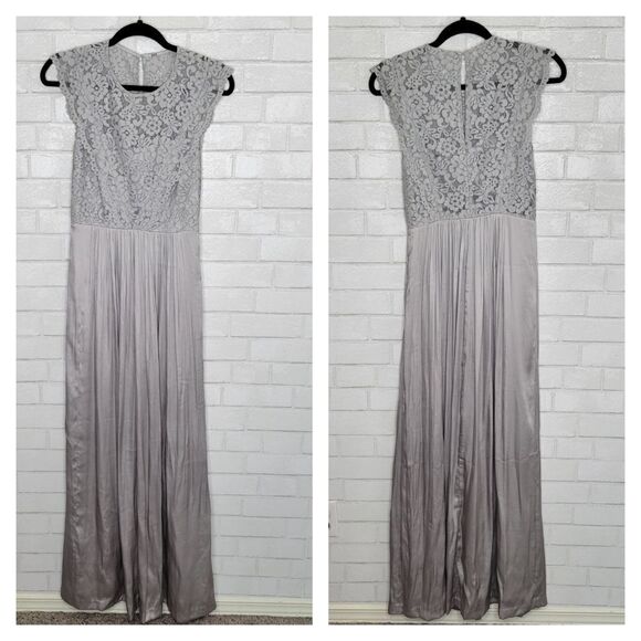 H & M Gray Silver Lace Satin Formal Dress - Picture 1 of 5
